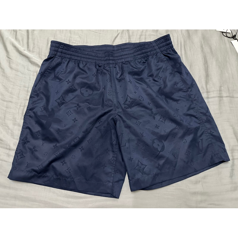 Louis Vuitton lv navy 壓紋 深藍 海灘褲 sz:L