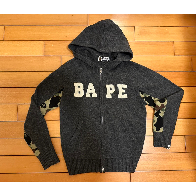 保證真品 A bathing ape BAPE 經典款字樣撞色針織毛衣拉鍊外套