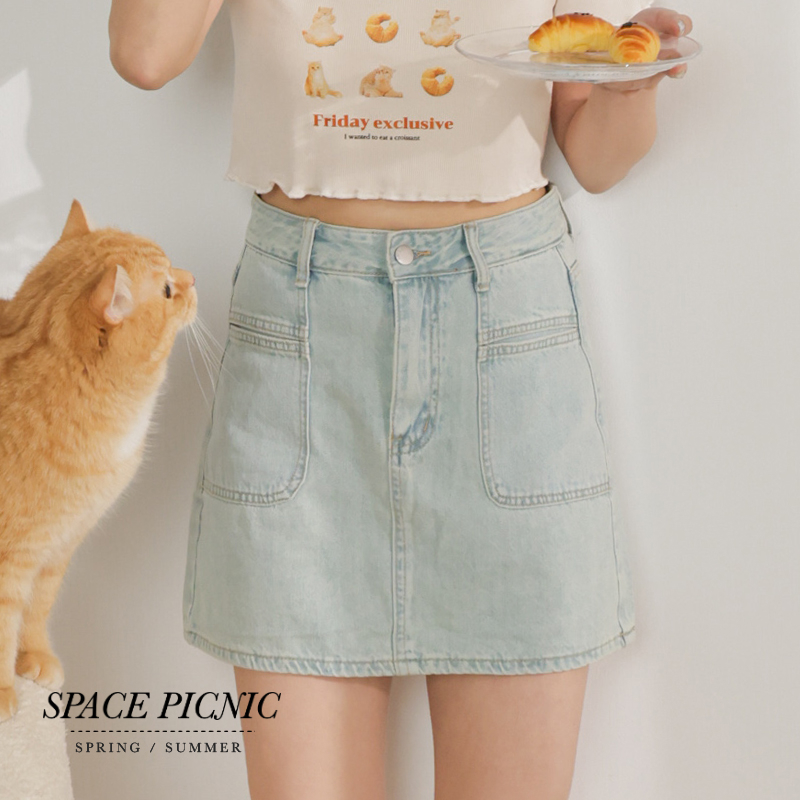 [明天出貨] Space Picnic｜雙口袋牛仔褲裙-2色(現貨)【C23054034】