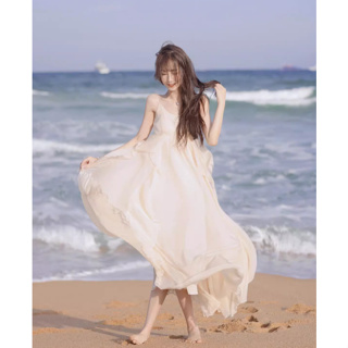 【ʟɪᴏɴɴ現貨】溫柔簡約白色洋裝 兩件式套裝 大裙擺 吊帶洋裝 海邊洋裝 吊帶連衣裙 夏天洋裝 度假洋裝