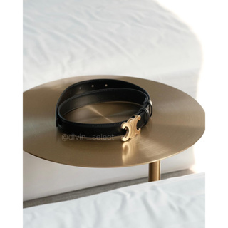 現貨 Celine Medium Triomphe belt凱旋門金釦黑色皮帶2.5cm寬