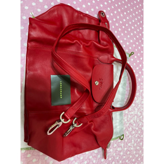 Longchamp小羊皮系列PliageCuir手提/肩背包(中)-紅色