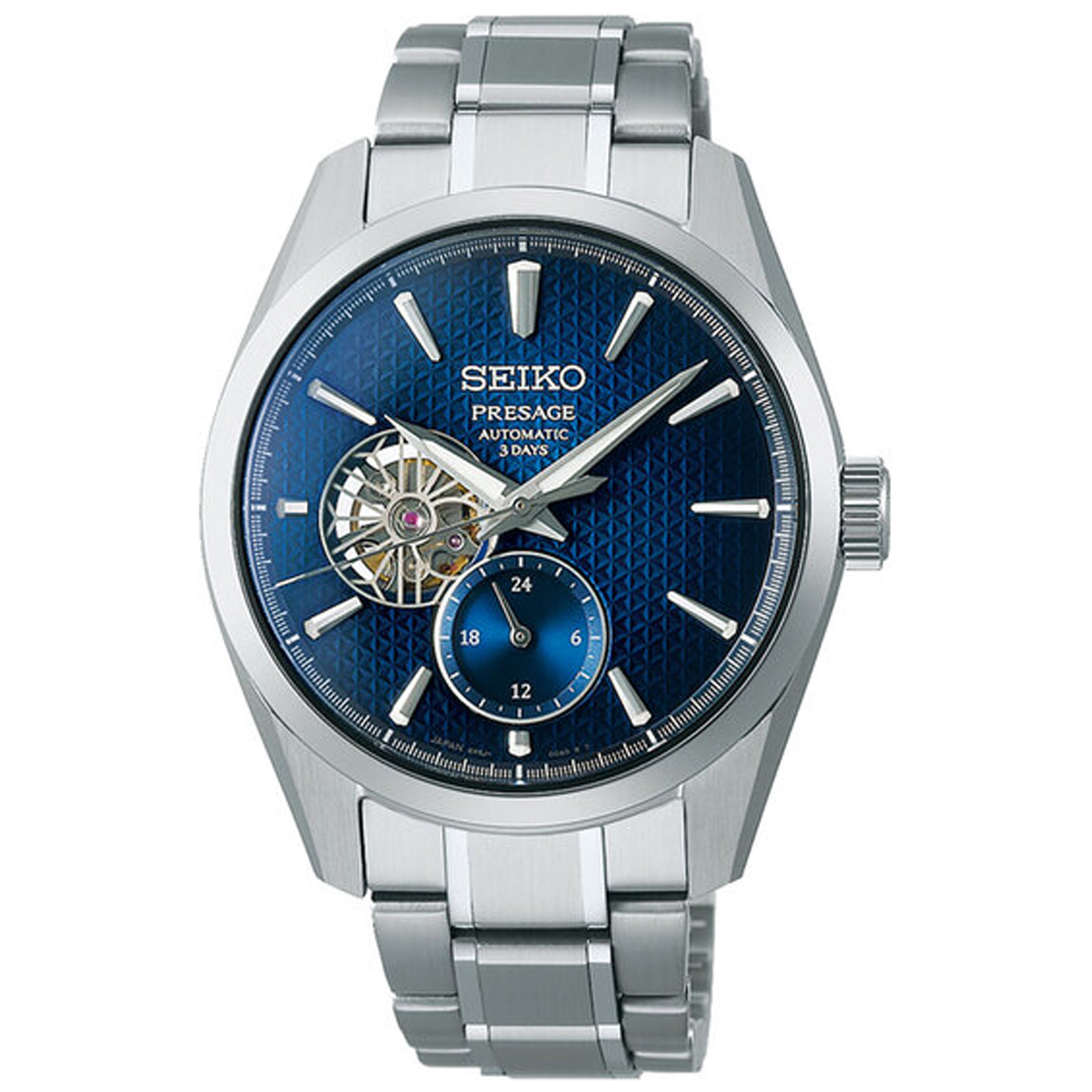 SEIKO精工Presage新銳系列 三日鍊麻葉紋小鏤空機械腕錶-藍(SPB417J1/6R5J-00A0B)SK028