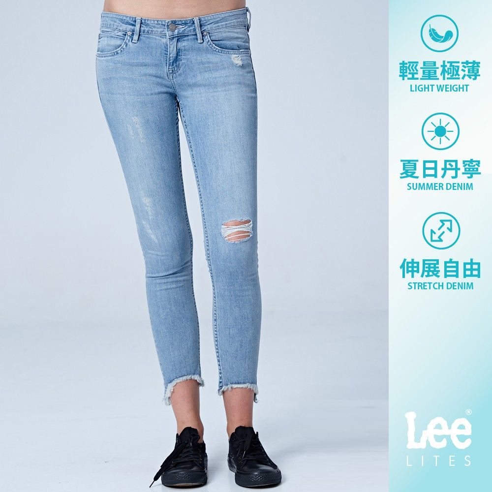 Lee 402 涼感 彈性超低腰緊身窄管牛仔褲 女 淺藍 Modern LL1801297WD