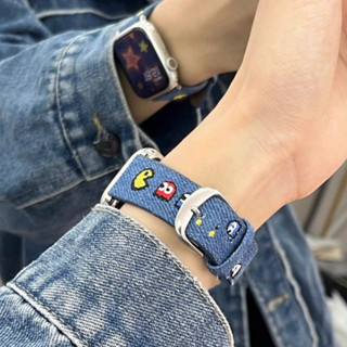 韓國 刺繡牛仔 小眾 Apple Watch 錶帶 帆布 iWatch 7/6/5/se Ultra s8 錶帶 女款