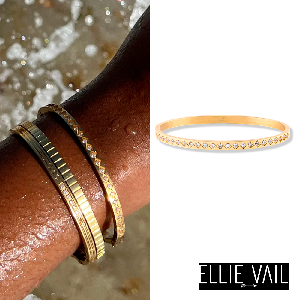 ELLIE VAIL 邁阿密防水珠寶 金色經典格紋鑲鑽手環 Isabella Bangle