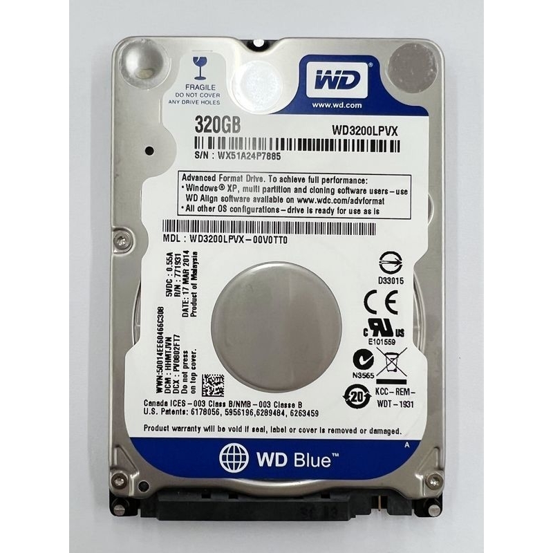 威騰 WD 320G 500G 7mm 2.5吋 電腦硬碟 筆電硬碟 HDD 5400轉 藍標