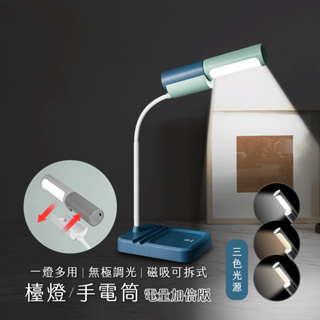 【現貨】aibo 電量加倍 磁吸可拆LED檯燈 手電筒 三色光 磁吸式 檯燈 LED燈 USB充電 照明燈 閱讀燈