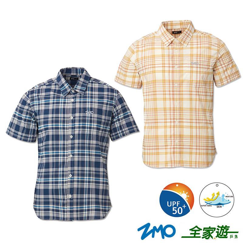 【ZMO】男輕薄襯衫 深藍格 土黃格 HN653 抗UV薄襯衫 格子襯衫 休閒襯衫 防曬衣上 UPF50襯衫