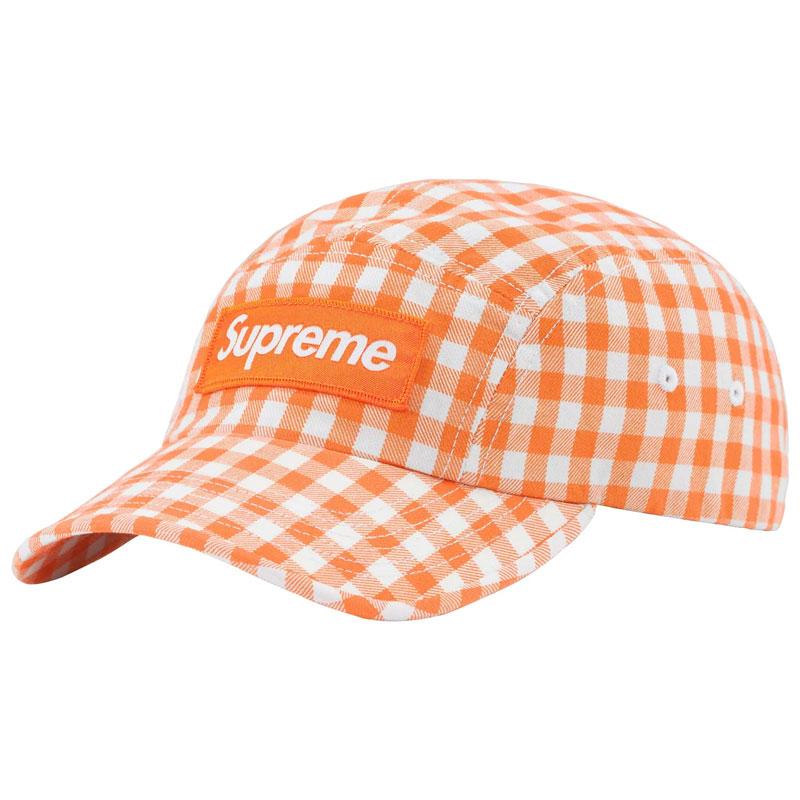 SUPREME SS23 Gingham Camp Cap 五分割帽 (橘色) 化學原宿