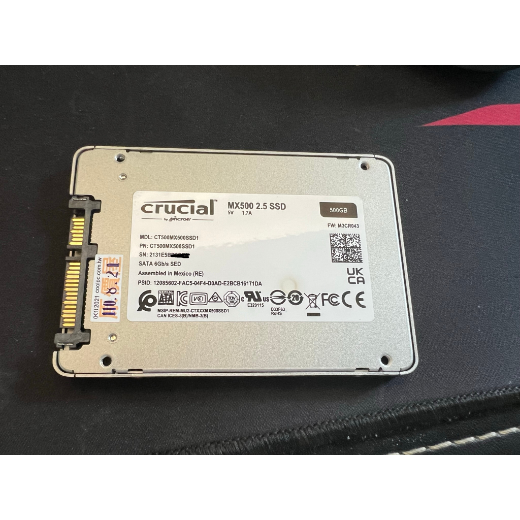 Micron 美光 MX500 500G 2.5吋 SATA 5年保 SSD固態硬碟  二手硬碟