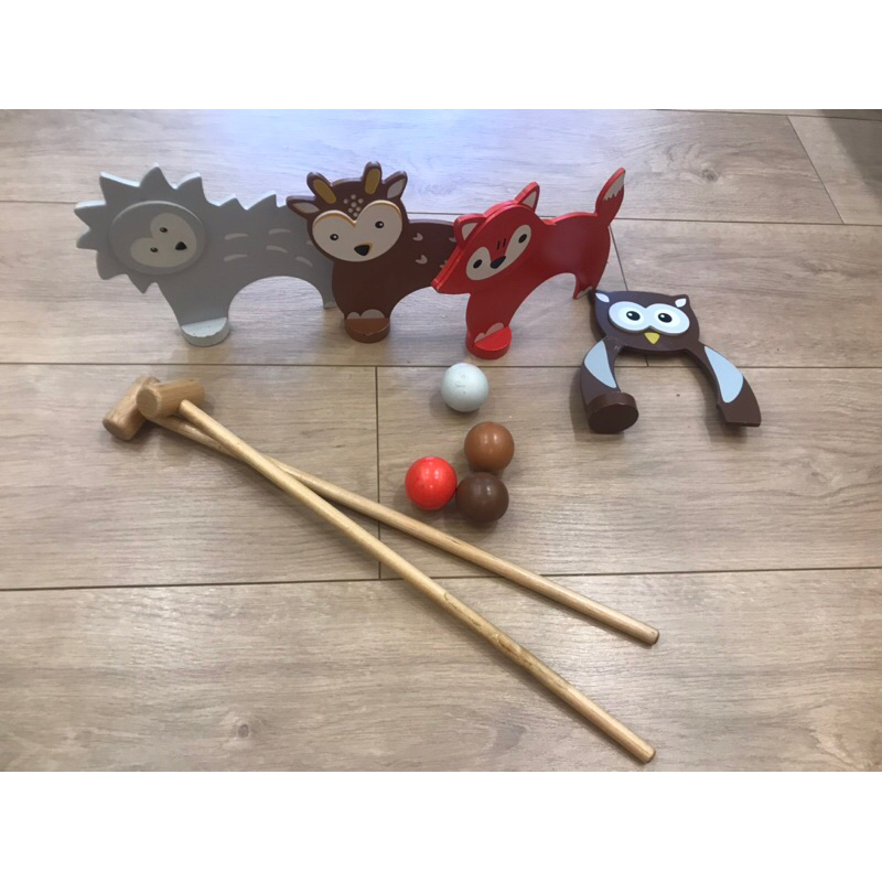 原木製動物槌球玩具組