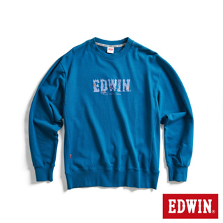 EDWIN 露營系列 森林LOGO寬版厚長袖T恤(土耳其藍)-男款