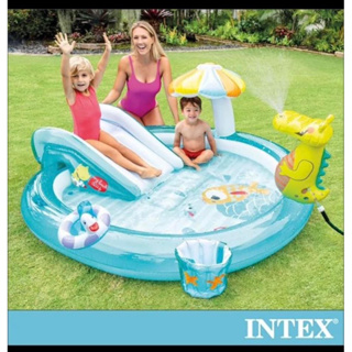 INTEX鱷魚沙灘戲水池 57165 鱷魚充氣噴水溜滑梯戲水池 兒童戲水池 溜滑梯游泳池