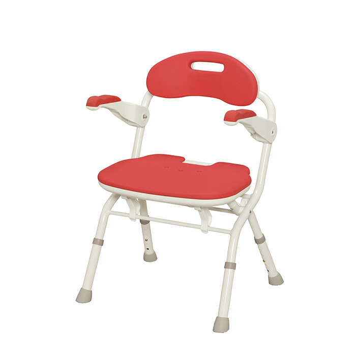 【海夫健康生活館】HEF 日本安壽 單手可收摺 大座面設計 FS型大洗澡椅 紅色(R460)