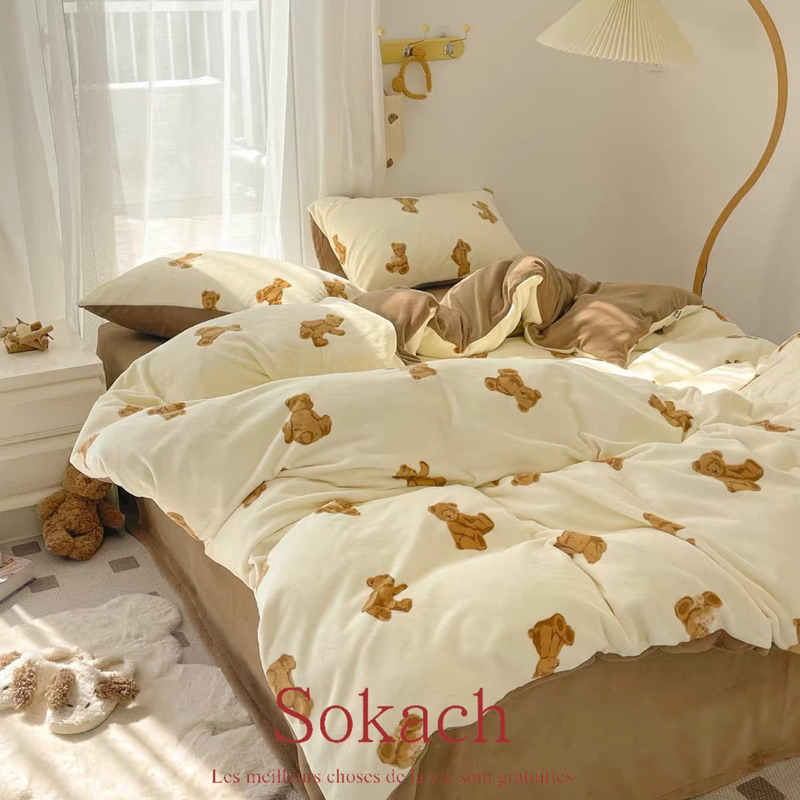 Sokäch🪑泰迪熊毛絨床單組🧸床單 床包 床笠 毛絨 被套 毛毯 棉被 枕頭套 枕套 泰迪熊 熊 小熊 刷毛 雙人