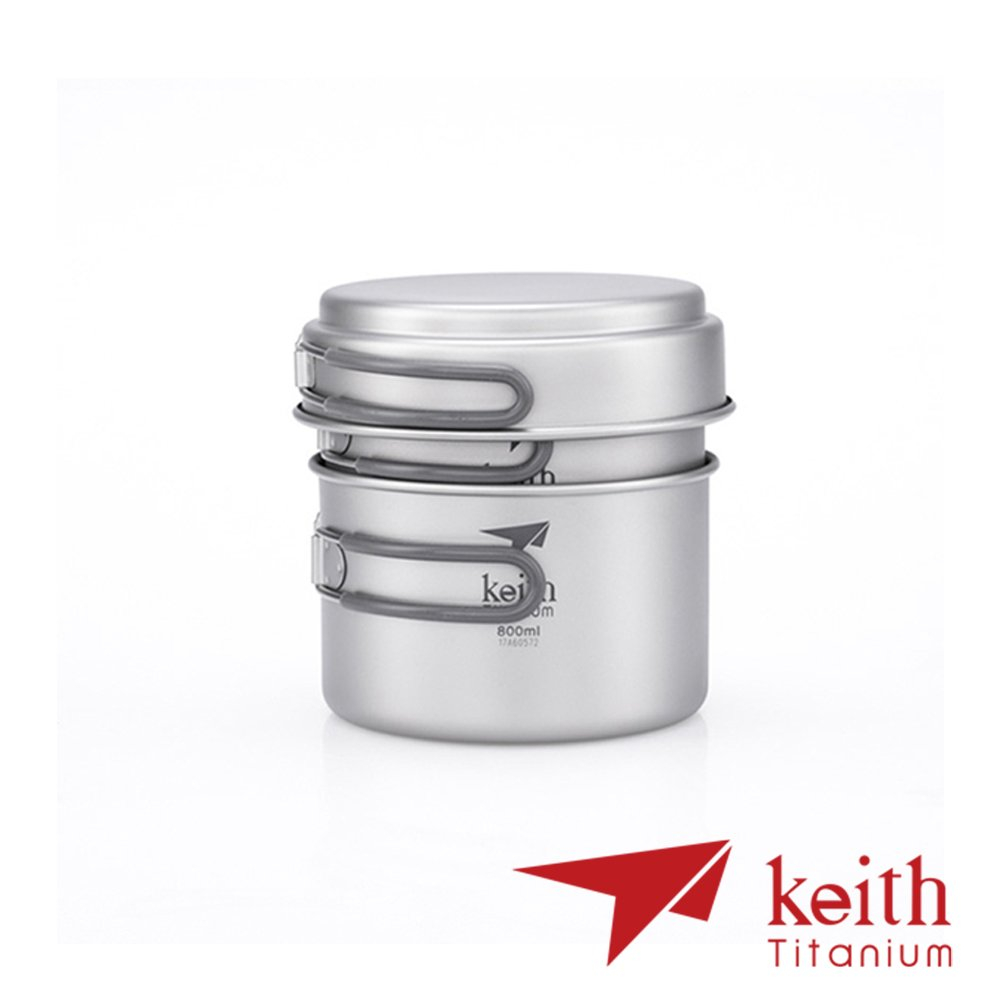 【Keith】純鈦單層三件式套鍋 1200ml (附收納袋) Ti6014 戶外 露營 登山 馬克杯 不銹鋼杯 隔熱杯