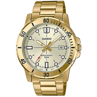【CASIO】卡西歐 紳士耀眼不鏽鋼腕錶/金x黃面 刻度款 MTP-VD01G-9E 台灣卡西歐保固一年