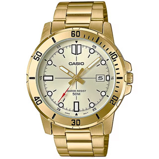 【CASIO】卡西歐 紳士耀眼不鏽鋼腕錶/金x黃面 刻度款 MTP-VD01G-9E 臺灣卡西歐保固一年