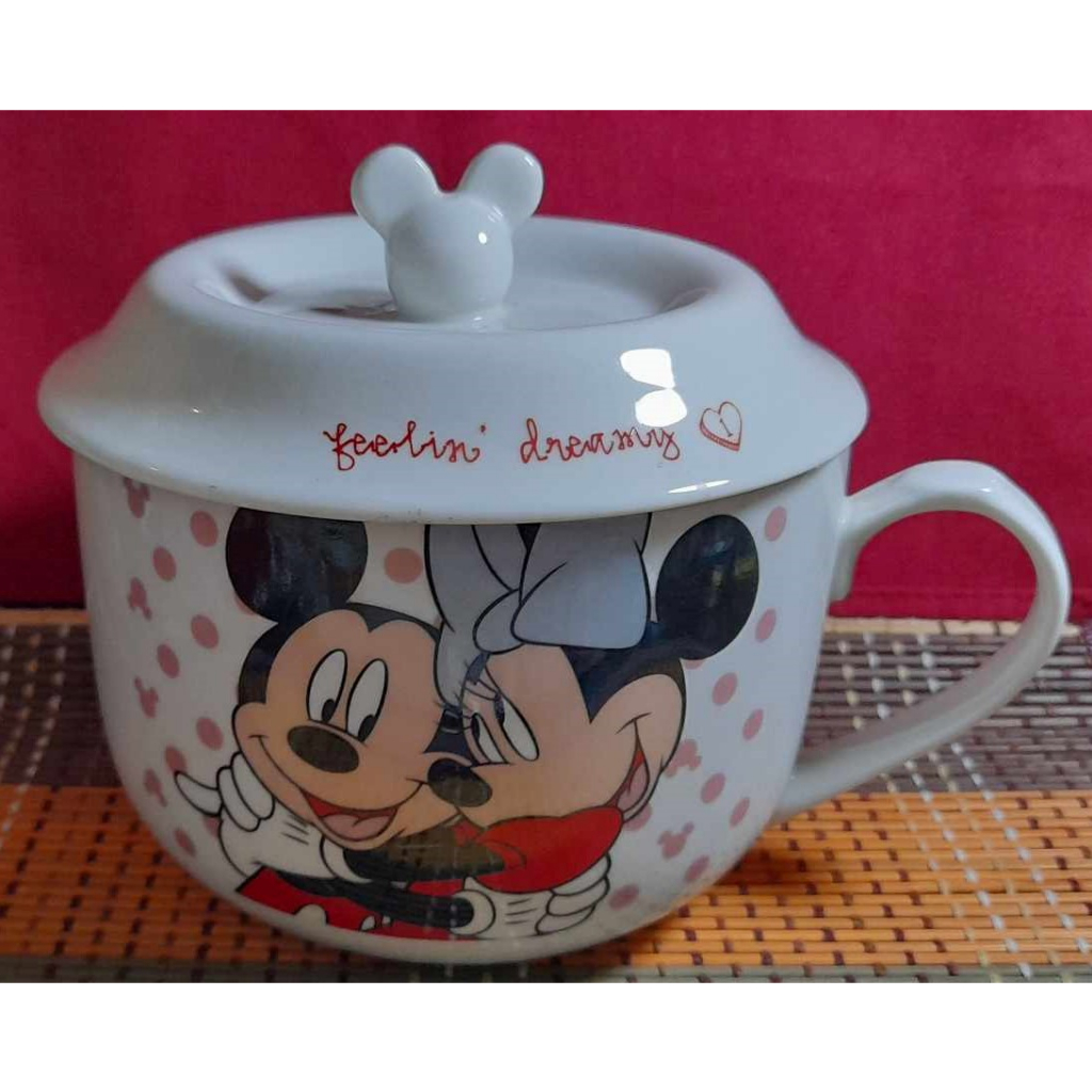 迪士尼 米奇米妮 陶瓷湯杯 附蓋 未用 喜愛收藏