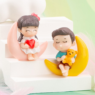 🌱森鄰🌱園藝微景觀擺件 月亮男孩女孩情人情侶公仔【一對】 苔蘚多肉植物造景盆栽花束桌上汽車裝飾 情人節禮物婚禮小物佈置
