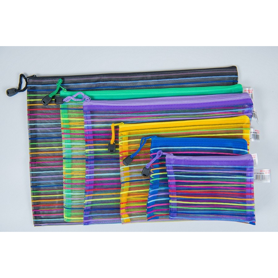 彩色條紋網格袋 多功能 文件袋 工具袋 收納袋 A4 A5 A6 A7 B4 B5 B8 B6【台灣出貨】