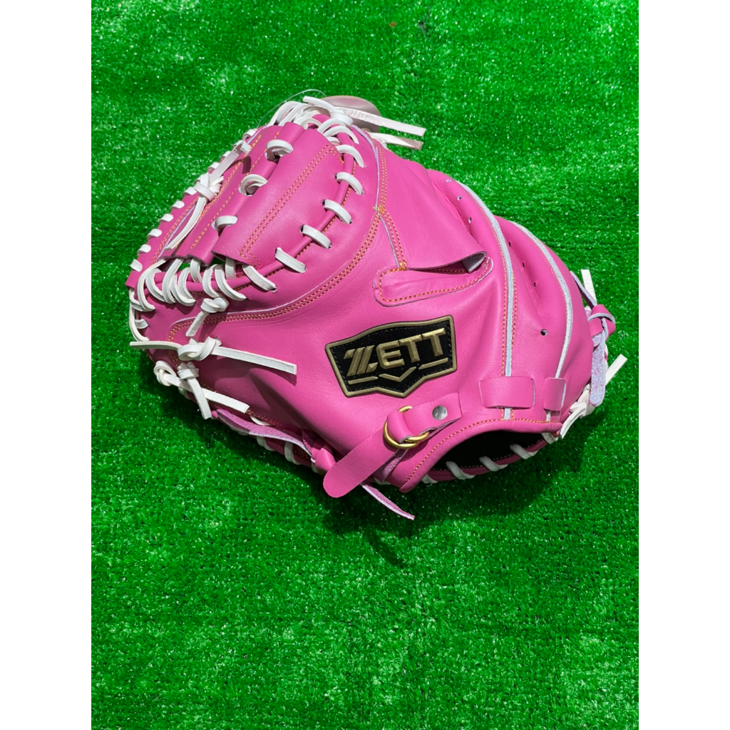 棒球世界ZETT A級硬式牛皮 棒球捕手手套特價不到 65折 本壘版標粉紅色反手用