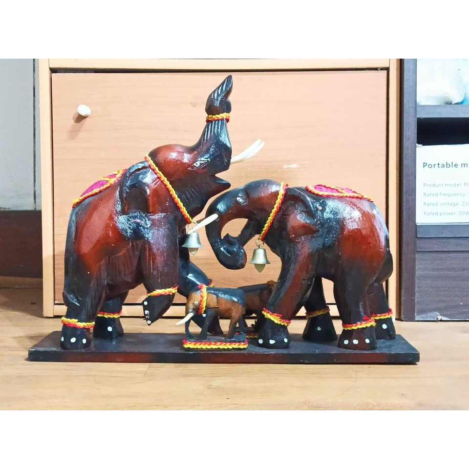 泰國招財木雕親子大象，木雕藝品，招財象，藝術品與手工藝品