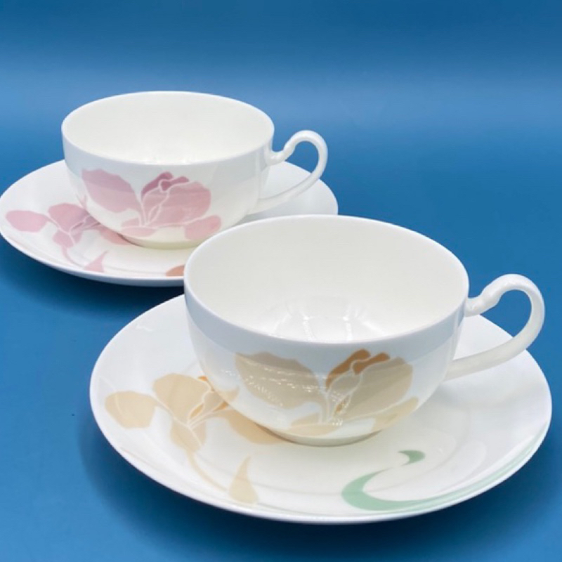 日本Noritake則武骨瓷蘭花花茶/咖啡對杯組（1593-4-4-16）