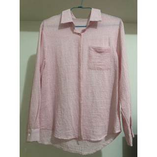 長袖襯衫 格紋粉色長袖襯衫 中長版長袖襯衫