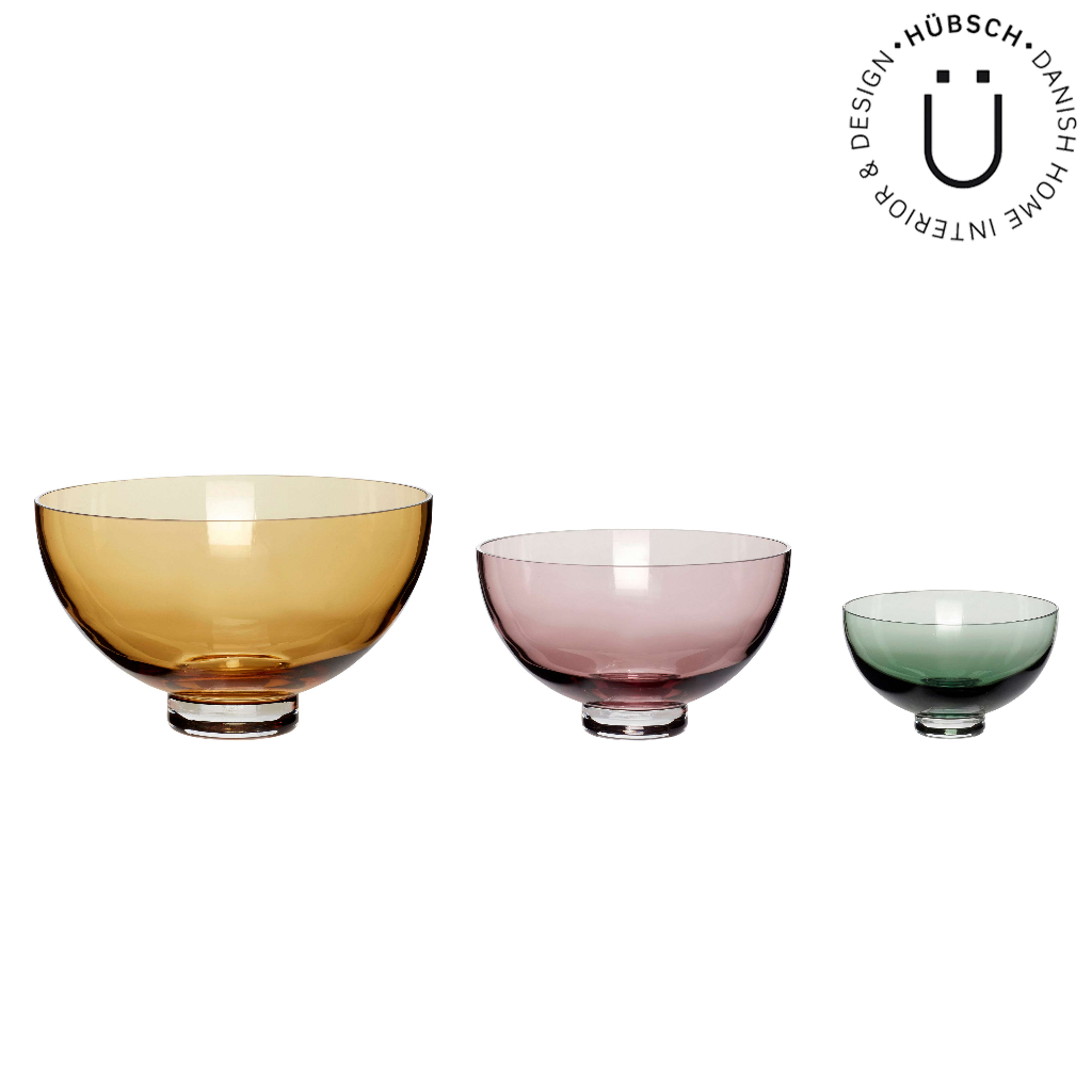 Hubsch｜丹麥原裝傢俱-跳色透明玻璃碗-3色1組【481202】餐碗 餐具 玻璃碗 碗盤【GOODSHIT.】