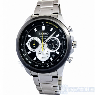 SEIKO 精工表 SSB247P1手錶 競速 黑框黑面銀圈 三眼計時 日期 鋼帶 男錶【錶飾精品】