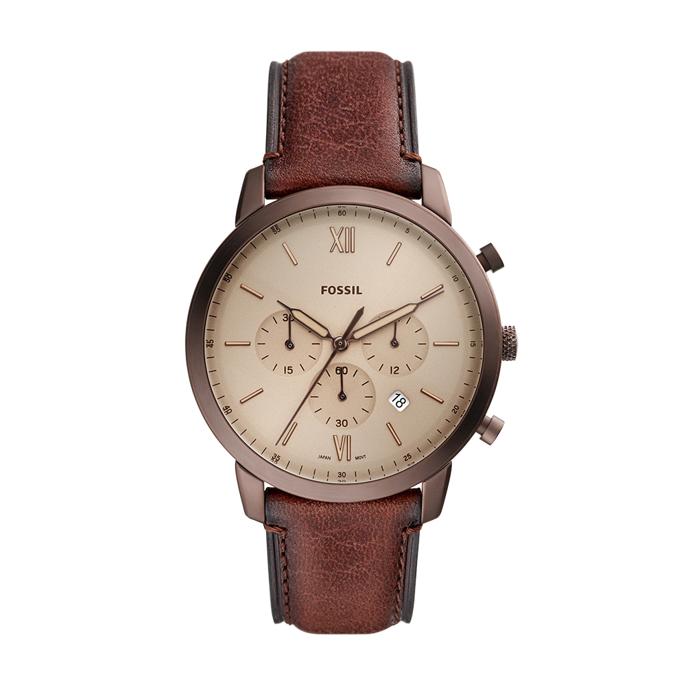 FOSSIL Neutra 沉穩氣質三眼計時手錶 咖啡色環保製程皮革錶帶 44MM FS5941