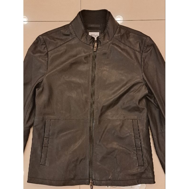 未使用帥氣修身TG48 亞曼尼 Armani Collezioni 黑色羊皮修身型男外套，日本東京購回，使用了最高級皮料