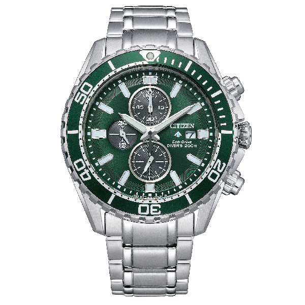 CITIZEN 星辰 PROMASTER CA0820-50X 光動能三眼計時時尚男士腕錶 綠面 44.5mm