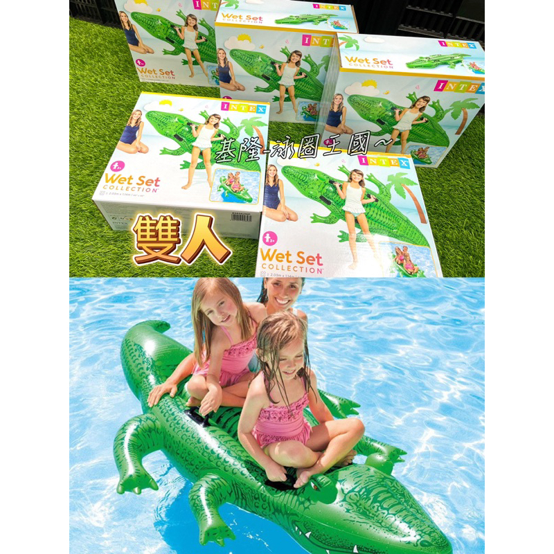 原裝進口 美國INTEX 58562 大鱷魚坐騎 雙人 兒童泳圈 造型泳圈 把手泳圈 （附修補貼）