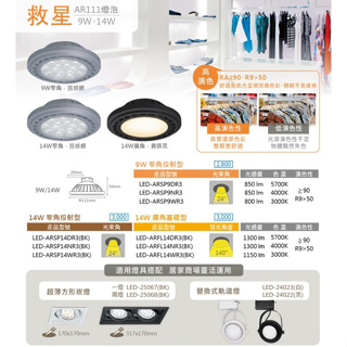 含稅 舞光 LED AR111 9W聚光14W重點照光 基礎照明 免驅動器 適用軌道燈 崁燈 保固2年 遇見光高雄鳳山