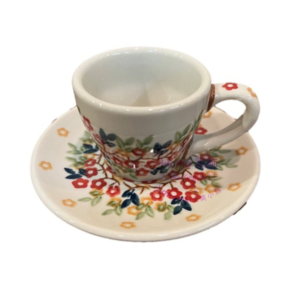 波蘭陶花茶杯組 濃縮咖啡杯 Espresso 個人收藏 歐式鄉村碎花 花卉圖案 波蘭進口 單杯+單盤 雜貨王