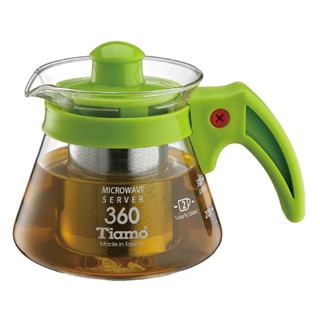 【TIAMO】不鏽鋼濾網玻璃花茶壺 通過SGS檢測/HG2215G(360cc/綠)|Tiamo品牌旗艦館