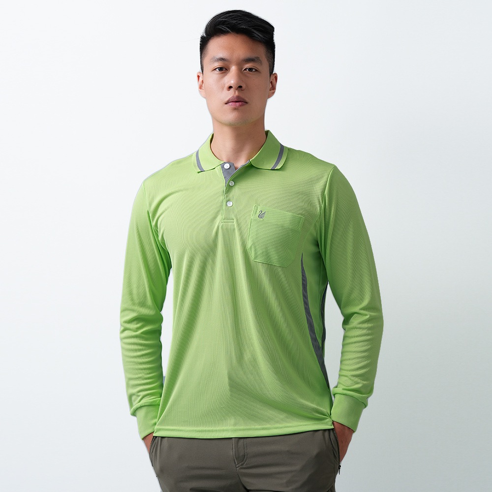 【遊遍天下】MIT  男款抗UV防曬涼感吸濕排汗機能長袖POLO衫 GL1018 果綠