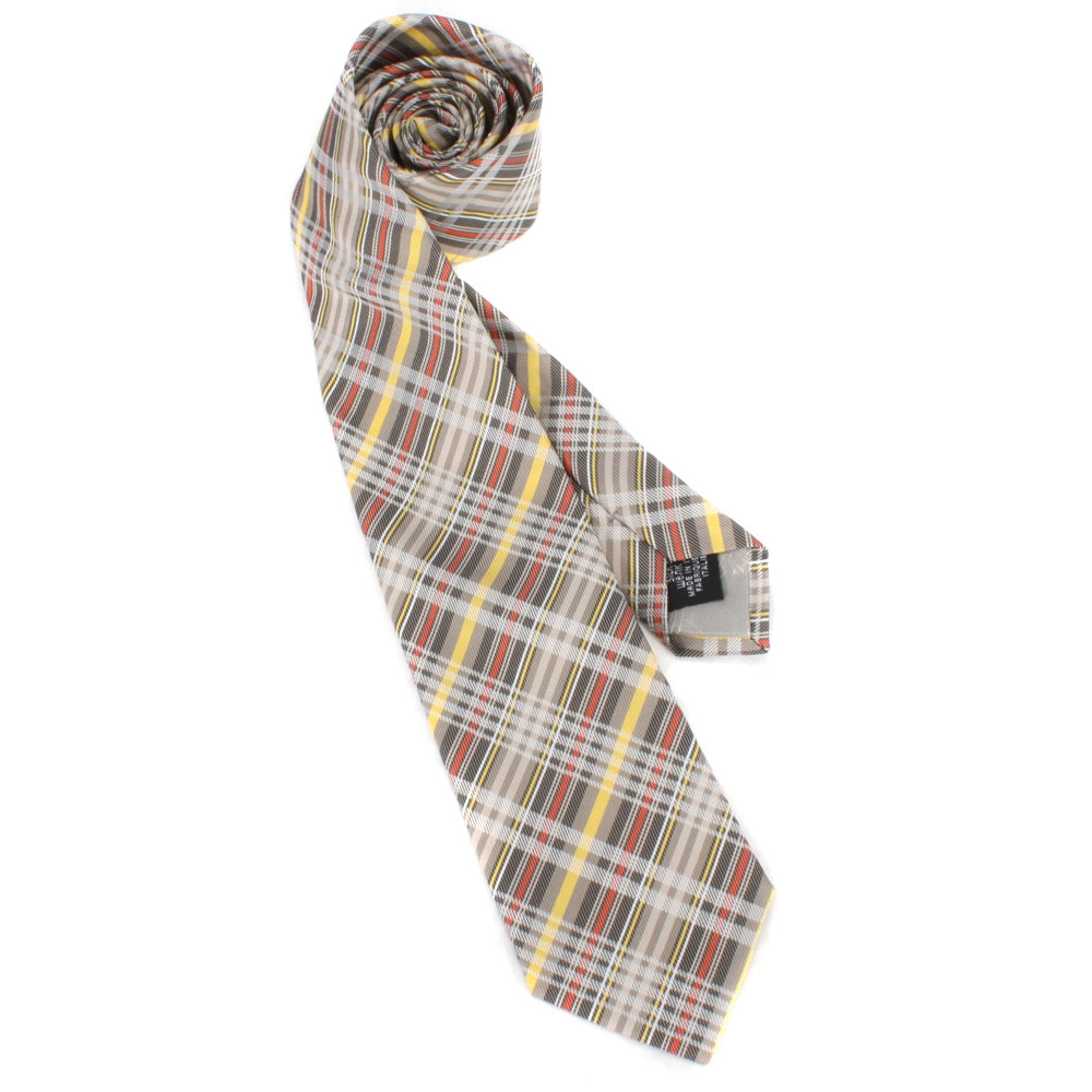 Vivienne Westwood經典斜格紋絲質領帶(卡其黃)949100-7