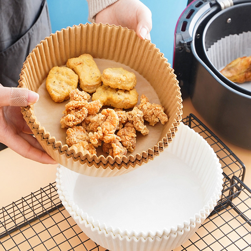 空氣炸鍋防油紙盤圓形吸油紙烘焙油紙墊紙托食品級（NG商品 便宜出售(摺痕凹陷，使用功能不影響)）