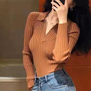 愛依依 針織衫 上衣 打底衫 毛線衣 新款上衣polo領打底衫v領針織衫毛衣設計感小眾2F099-3341.