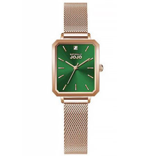 NATURALLY JOJO / 復古方型 小巧典雅 米蘭編織不鏽鋼手錶 綠x鍍玫瑰金/JO96992-44R/20mm