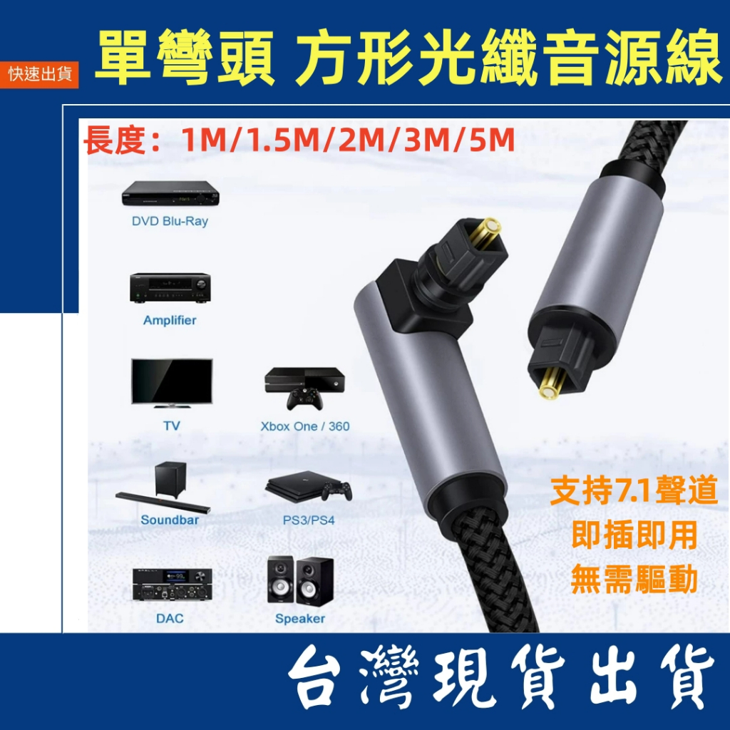 台灣賣家 SPDIF 單彎頭 方形 光纖音源線 編織線身 1M~5M 音頻線 5.1 7.1 聲道 光纖線 光纖音源