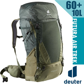 【Deuter】健行登山背包-網架式60+10L FUTURA AIR TREK自助旅行背包_墨綠/卡其_3402321