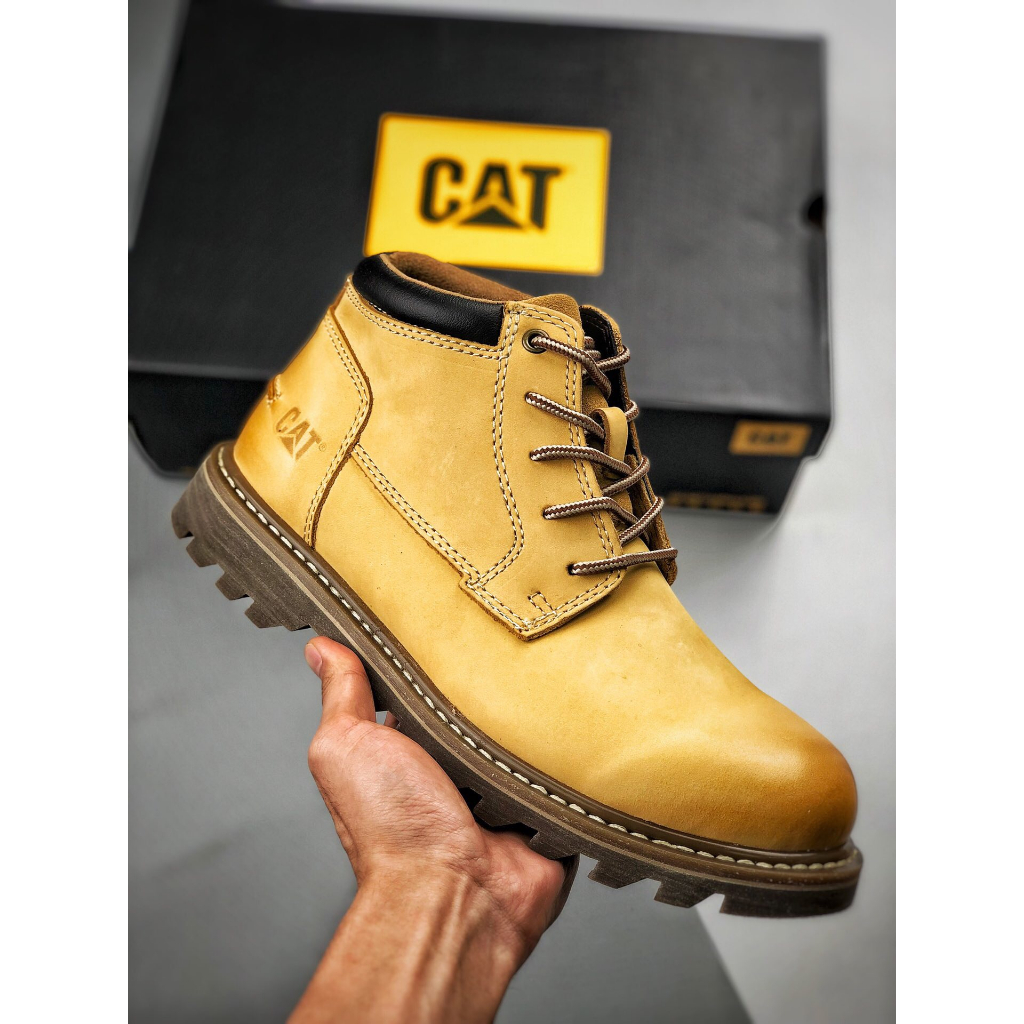 正品CAT卡特720黃色中幫英倫復古擦色工裝男靴戶外短靴耐磨防水固特異