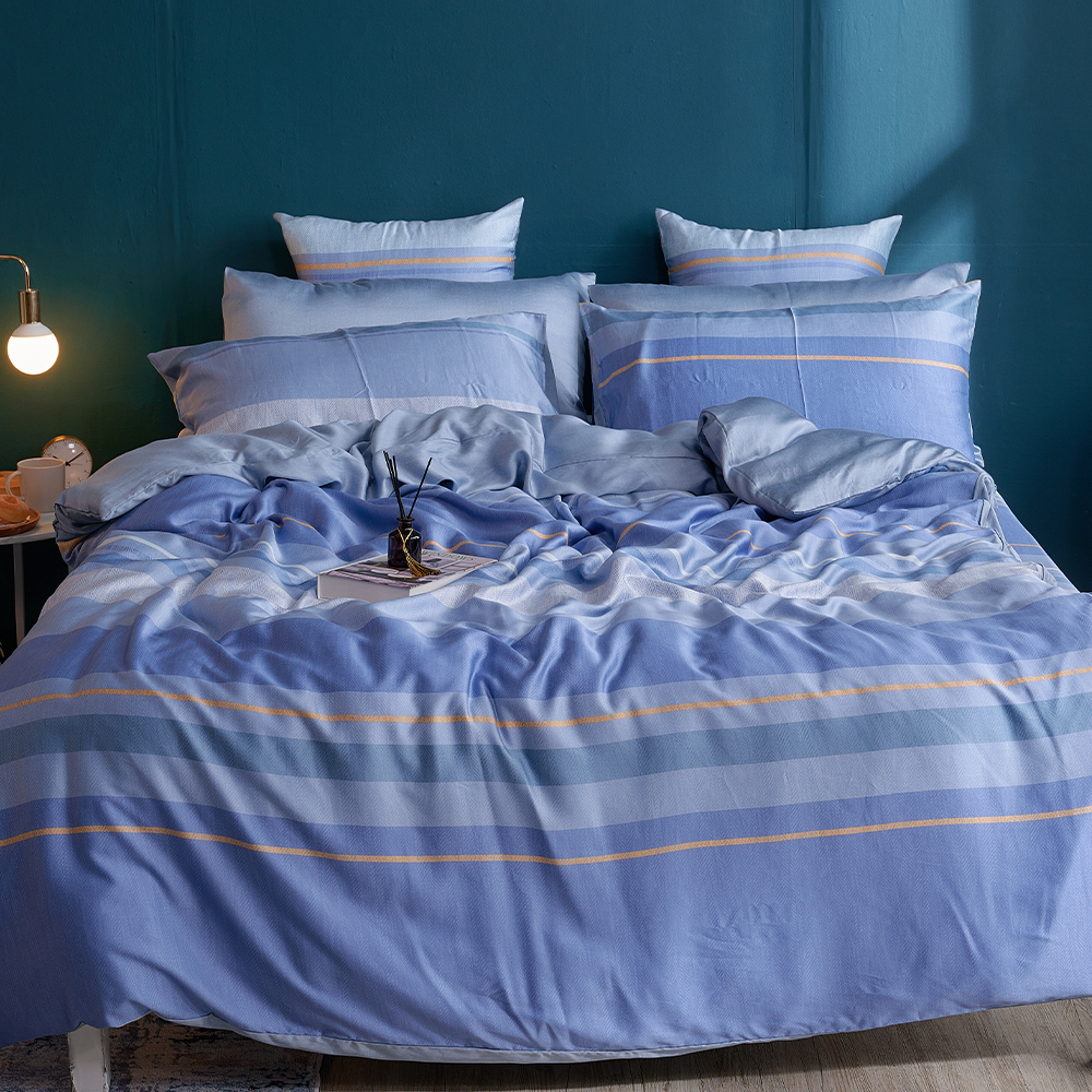 戀家小舖 台灣製床包 雙人床包 兩用被套 床單 藍調時光 100%天絲 床包兩用被套組 40支天絲 含枕套