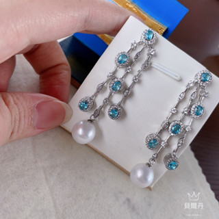 精工純銀 重工豪鑲 海天寶 珍珠耳環正圓強光