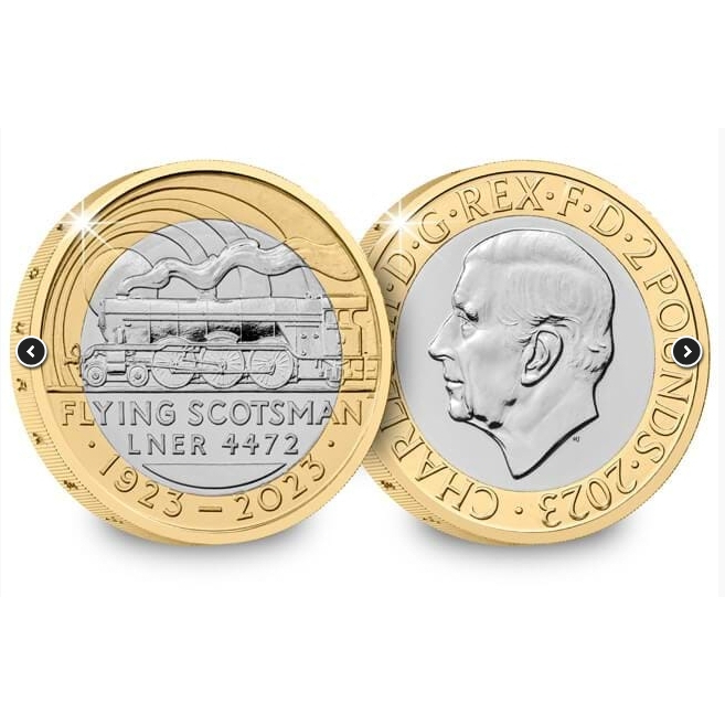 全新2023年英國飛翔的蘇格蘭人LNER 4472 100 週年2英鎊紀念幣- UC# 1544